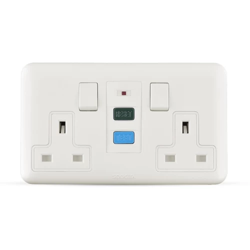 فيش RCD مزدوج بمفتاح ثنائي القطب 13 امبير، ابيض، 7×14 سم، SAK121 | سبكترا