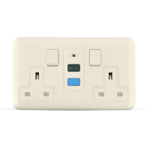 فيش RCD مزدوج بمفتاح ثنائي القطب 13 امبير، بيج، 7×14 سم، SAK121 | سبكترا